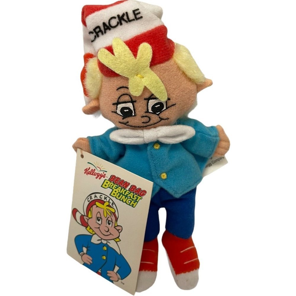 Kellogg's Crackle Plush Toy Unisex 8" Blue Red Rice Krispies Bean Bag Mascot 7"